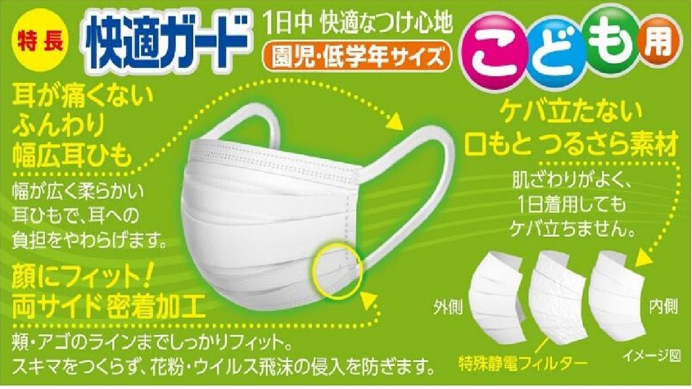 (送料無料)(まとめ買い・ケース販売)快適ガードマスク こども用 （7枚入）（120個セット）/ 白元アース 種類3：8個 まとめ買い 白元アース 快適ガード マスク こども用 30枚入