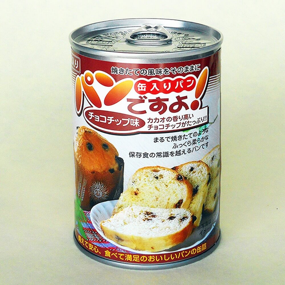 名古屋ライトハウスパンの缶詰パンですよ。保存食、非常食、ローリングストック贈り物 名古屋ライトハウス パンの缶詰 パンですよ！ チョコチップ味｜うさ