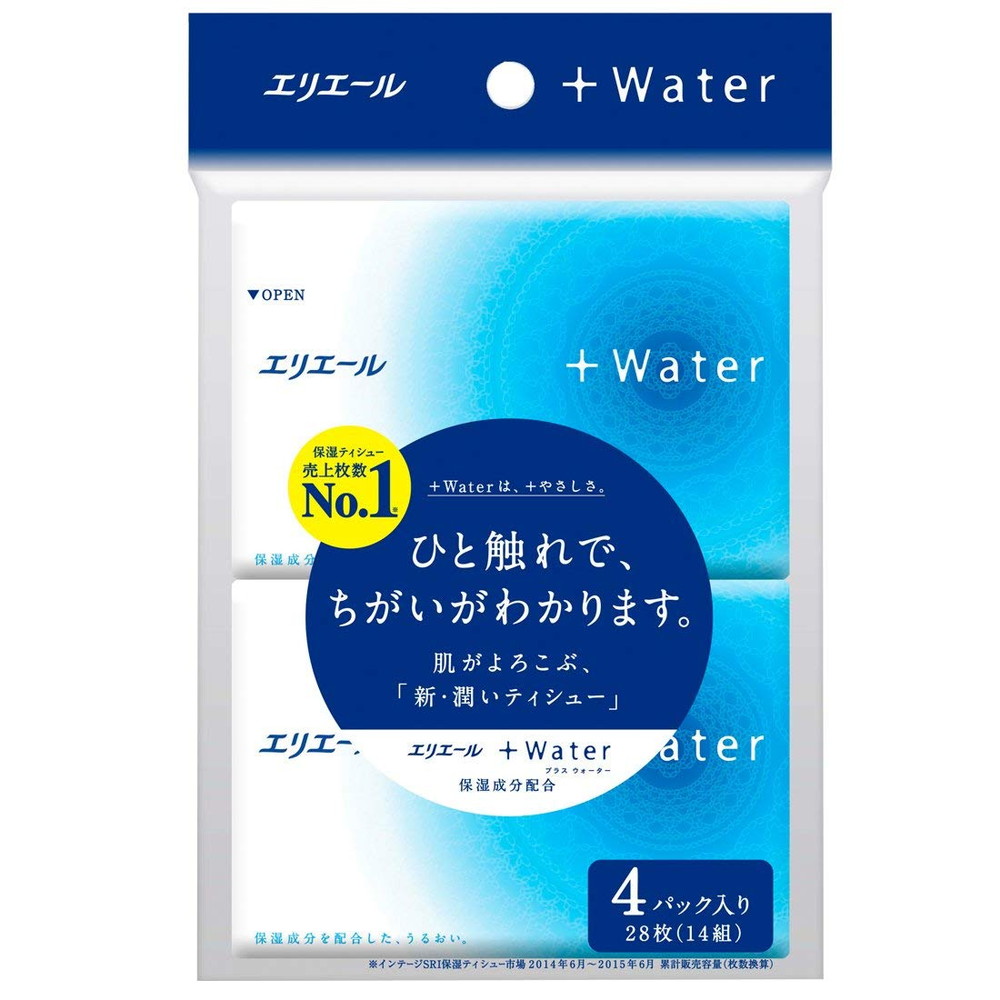 大王製紙 エリエール +Water(プラスウォーター) ポケット 28枚(14組)×4パック｜宇佐美鉱油の総合通販サイトうさマート