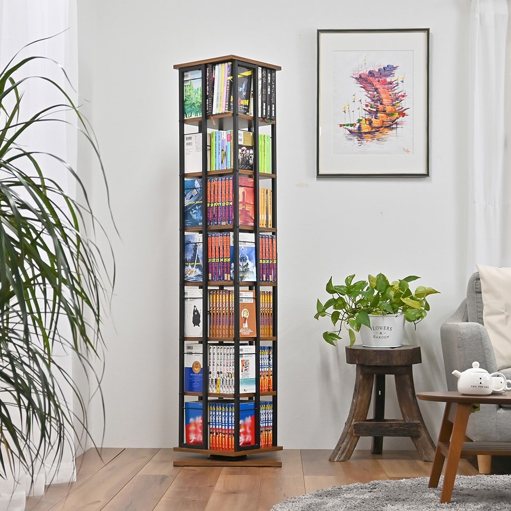 フクダクラフト 回転コミックラック7段 RL-C4015 BR W ブラウン｜うさ