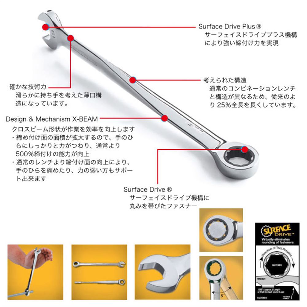 SATA TOOLS XLX-BEAM ラチェットレンチ 10本セット RS-08016｜宇佐美