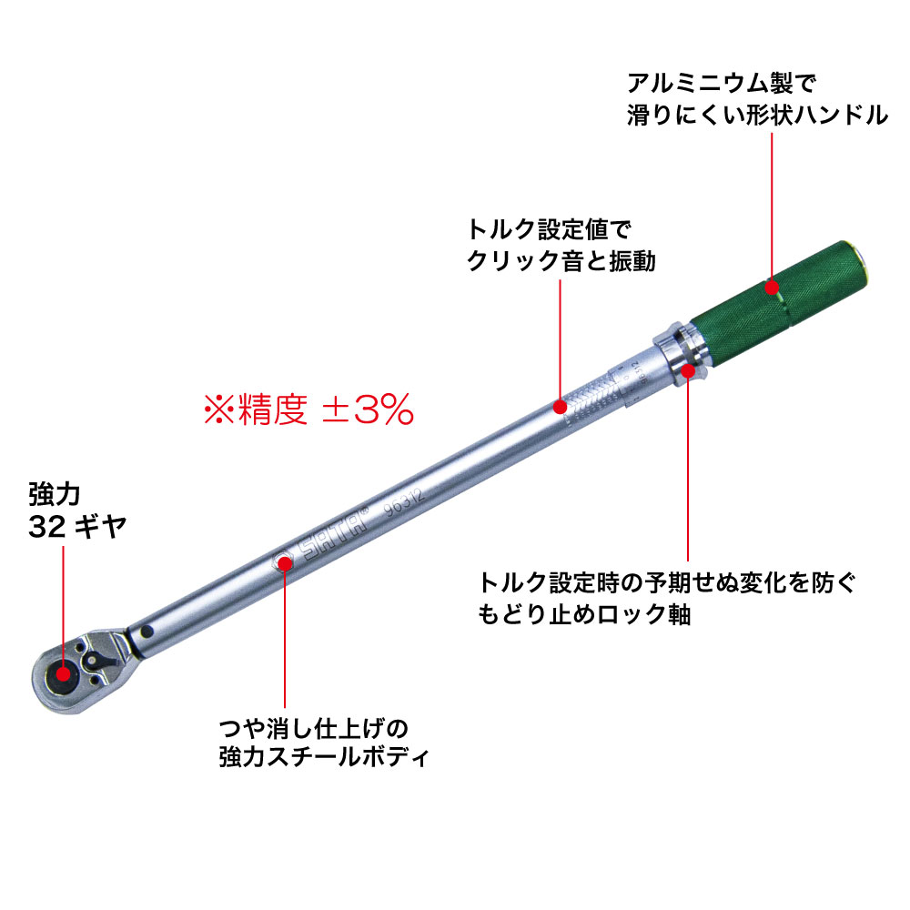 SATA プレセット型トルクレンチ 強力スチールボディ 12.7sq