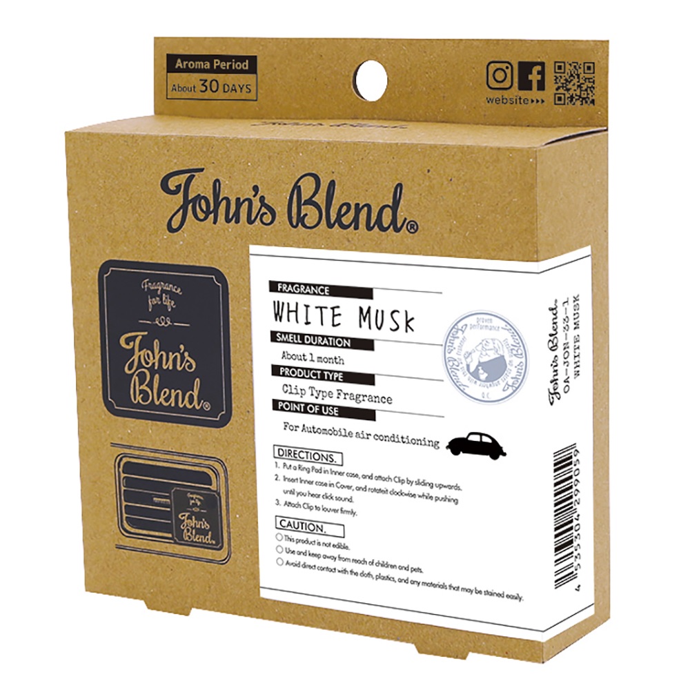 ノルコーポレーション John's Blend クリップオンエアーフレッシュナー ホワイトムスク｜宇佐美鉱油の総合通販サイトうさマート