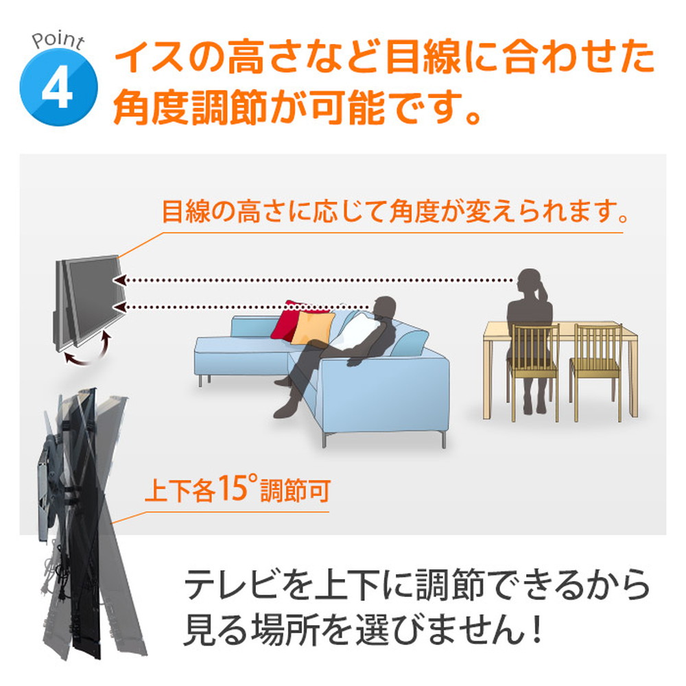 テレビ壁掛け金具 26-49インチ対応 壁掛けテレビ 上下角度調節 ブラック PLB-117S｜宇佐美鉱油の総合通販サイトうさマート