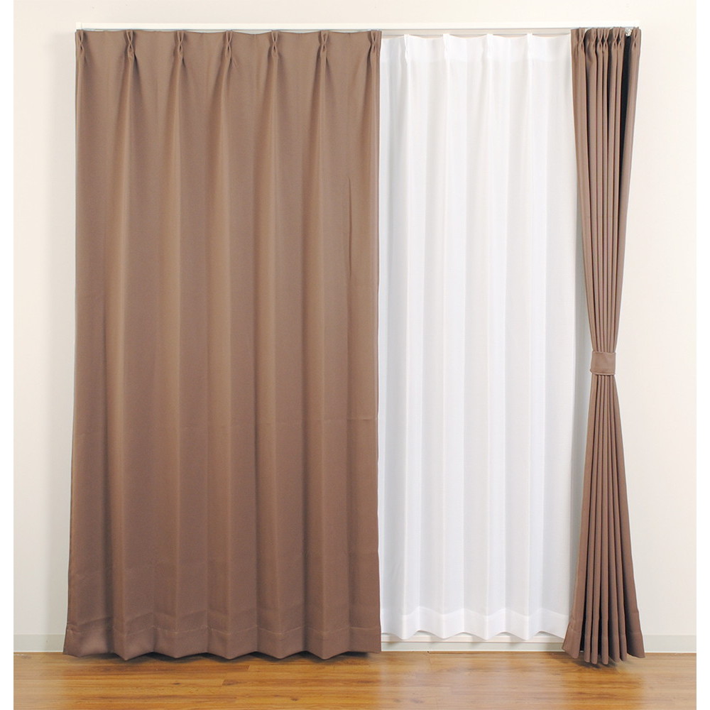 ユニベール ドレープカーテン ベルーイ ブラウン 150×210cm 1枚入