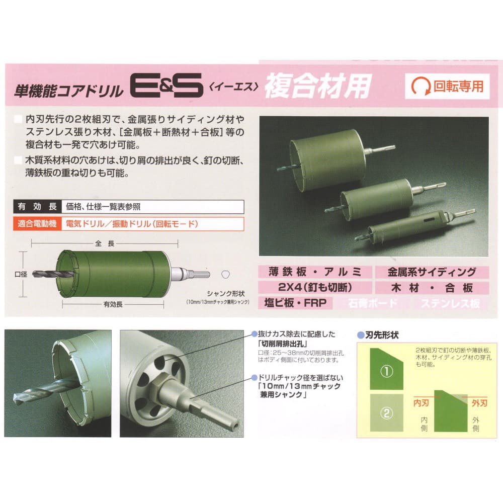 ユニカ ESコアドリル 複合材用 SDSシャンク 65mm ES-F65SDS｜宇佐美