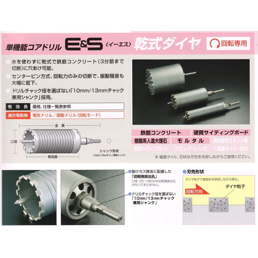ユニカ ESコアドリル 乾式ダイヤ SDSシャンク 38mm ES-D38SDS｜宇佐美