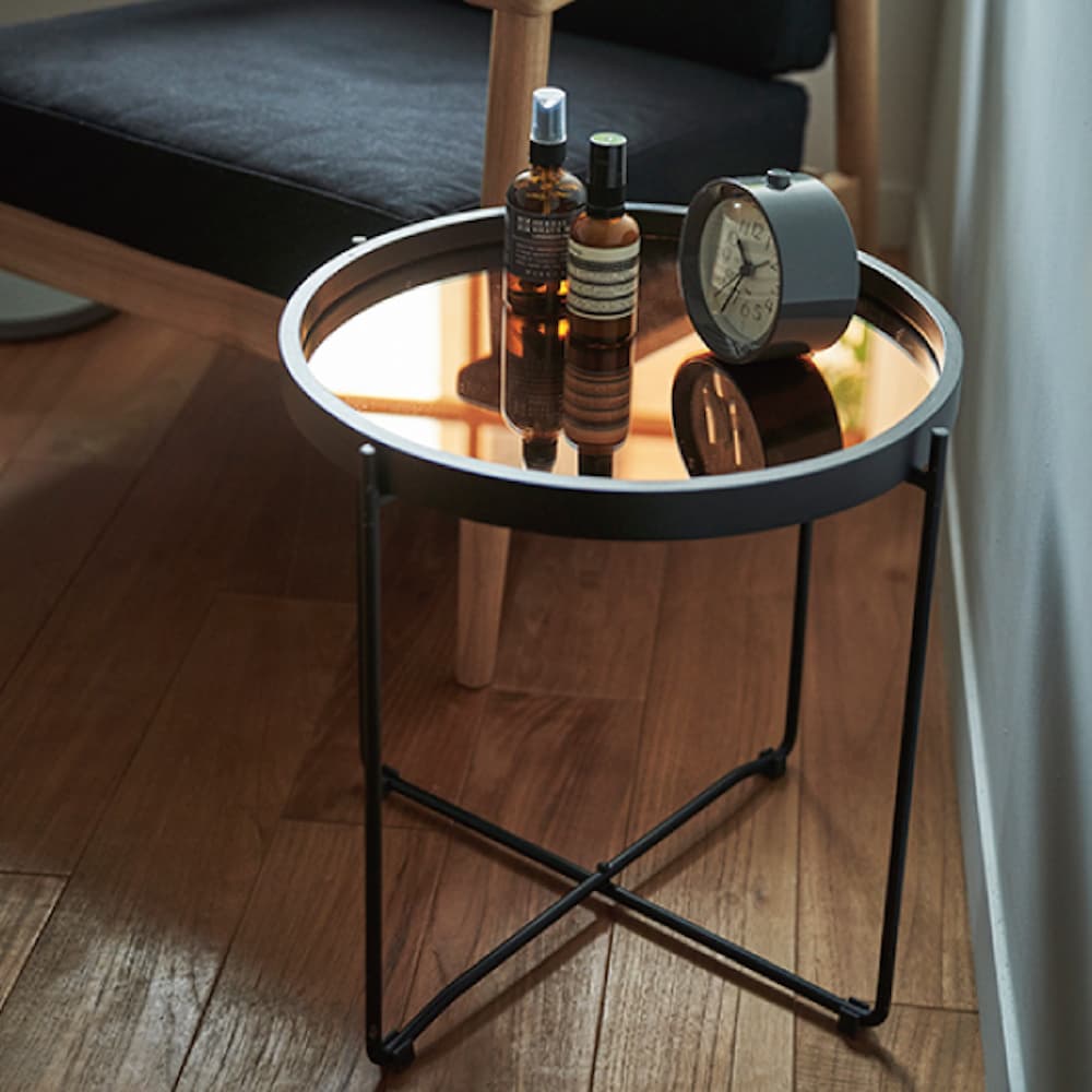 AZUMAYA ラウンド トレーテーブル ミラー天板 Lサイズ CIR-502MR ブラウン 幅73×奥行73×高さ38cm ｜AZUMAYA ラウンド トレーテーブル ミラー天板 Sサイズ CIR