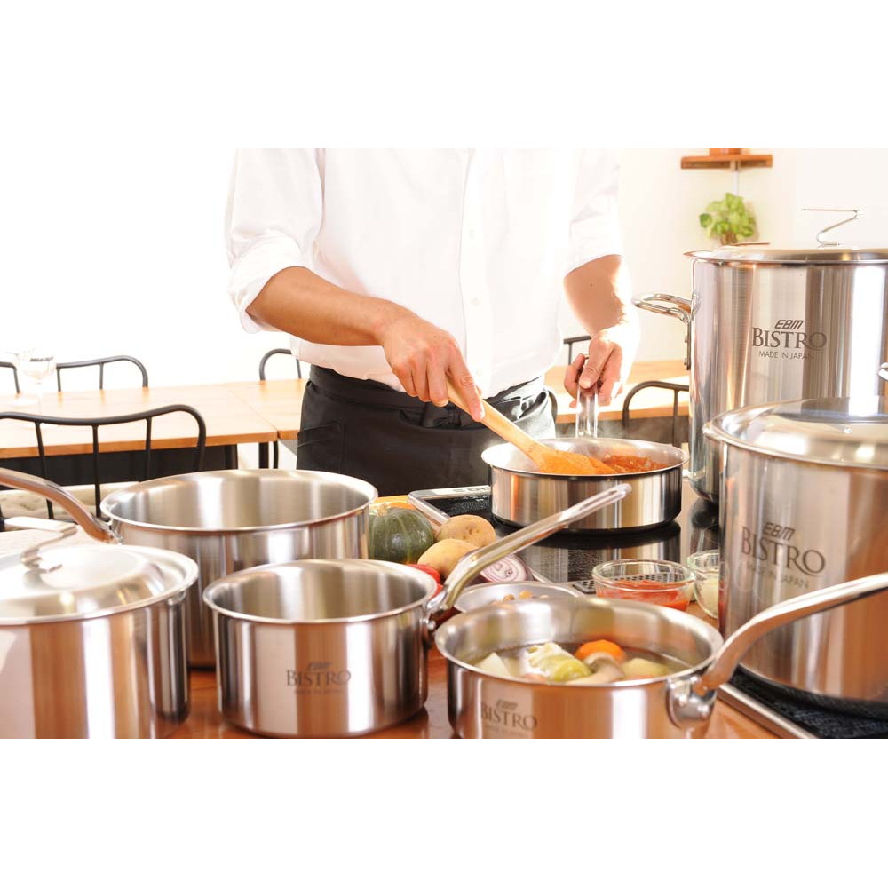 EBM ビストロ 三層クラッド 料理鍋 33cm EBM ﾋﾞｽﾄﾛ 三層ｸﾗｯﾄﾞ 半寸胴鍋 33cm  蓋無半寸胴半寸胴鍋業務用鍋BISTRO電磁調理器対応IH対応ステンレス寸胴鍋ステンレス鍋 | 厨房用品専門店！安吉