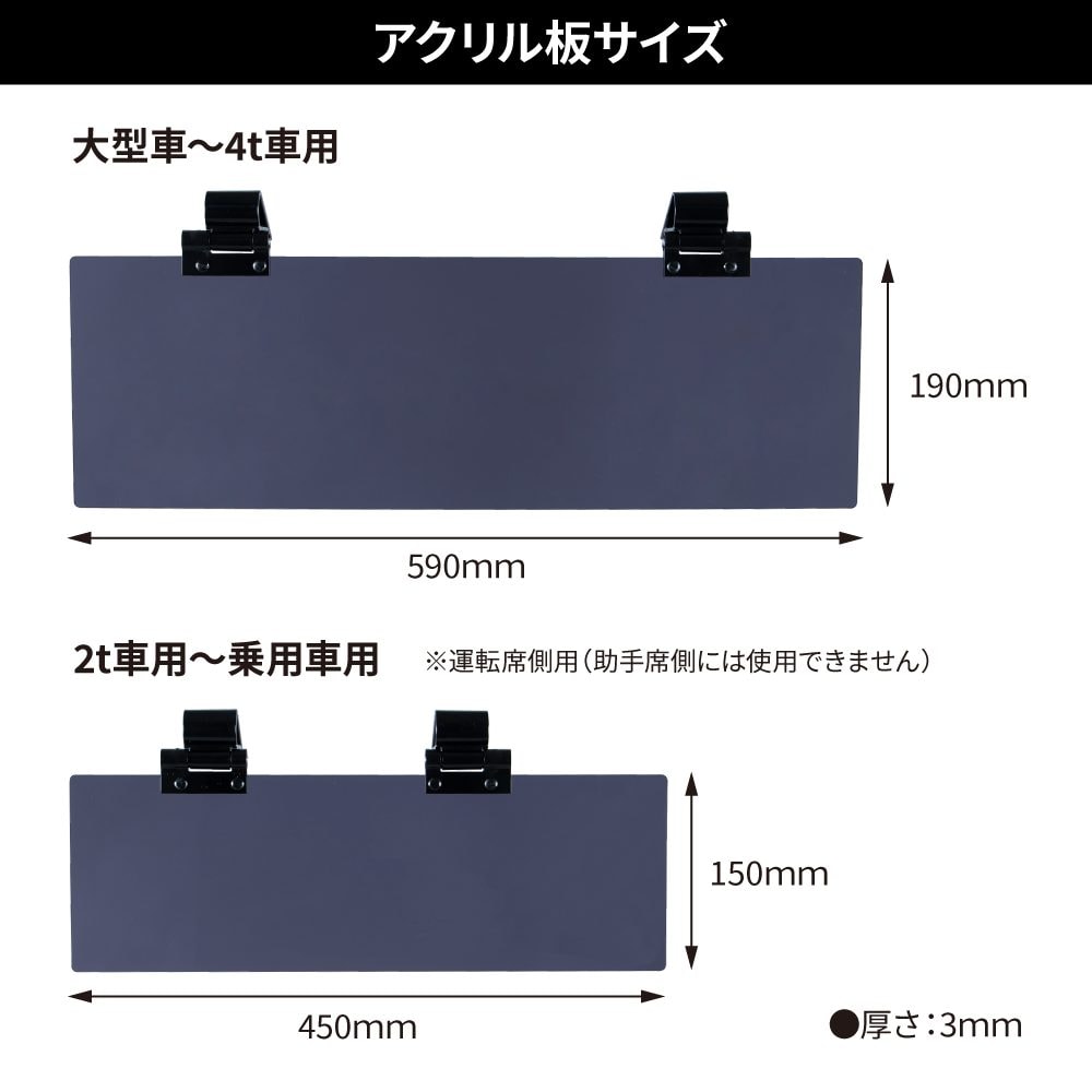 ジェットイノウエ アクリルサンバイザー UVカット仕様 クリップタイプ 2t～乗用車 ハーフミラー／スモーク 運転席側専用  503830｜宇佐美鉱油の総合通販サイトうさマート