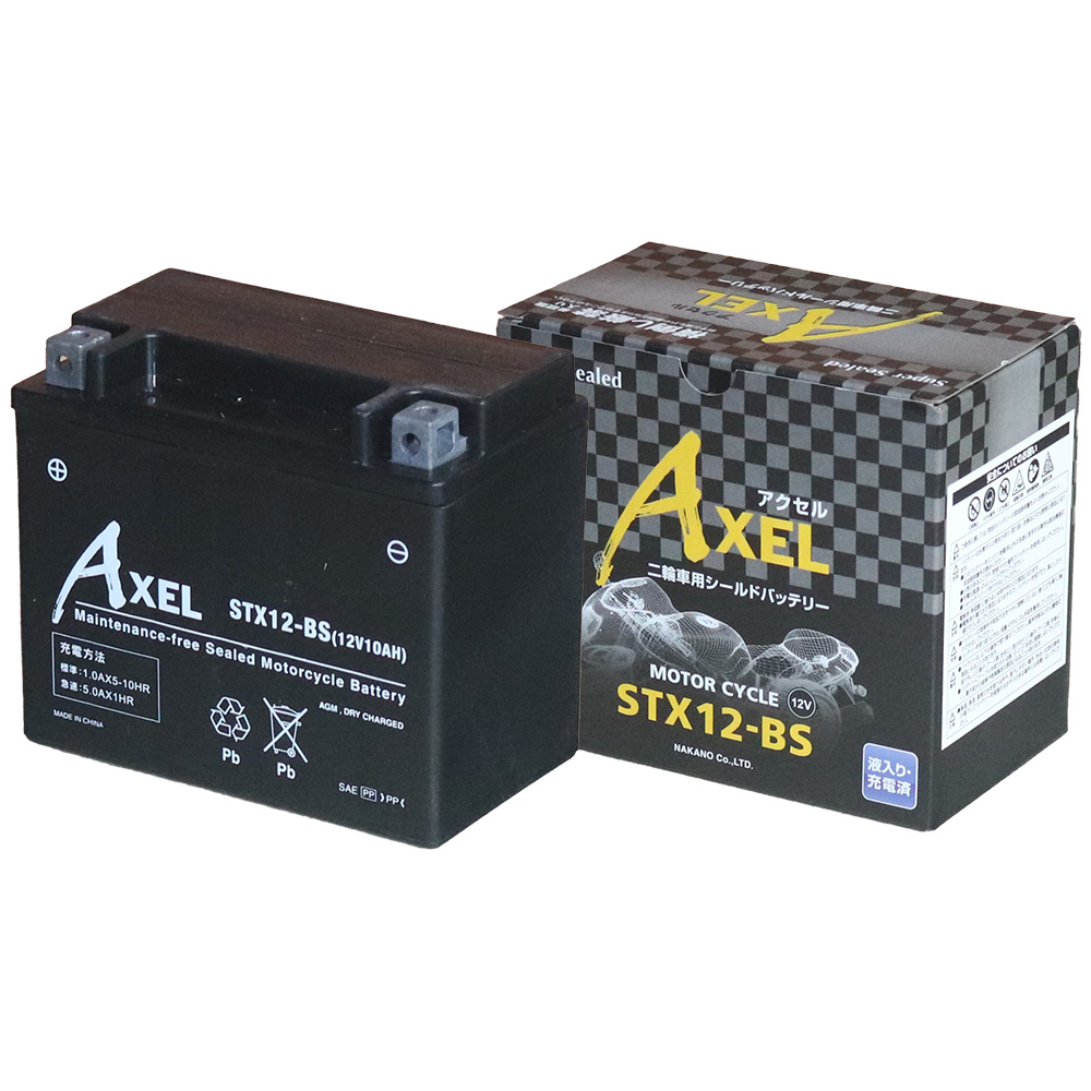 ナカノ G&Yu BATTERY 二輪車用シールドバッテリー AXEL STX12-BS(液入り)｜宇佐美鉱油の総合通販サイトうさマート