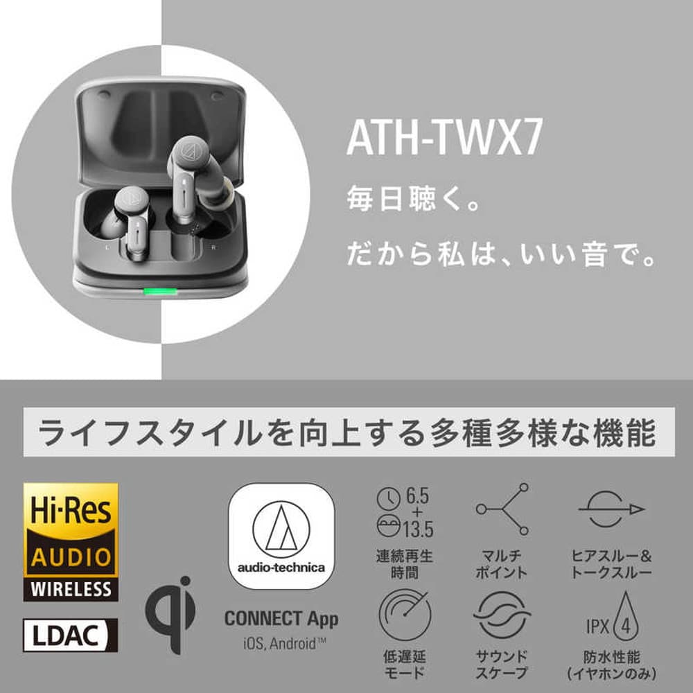 オーディオテクニカ ワイヤレスイヤホン ストーングレイ ATH