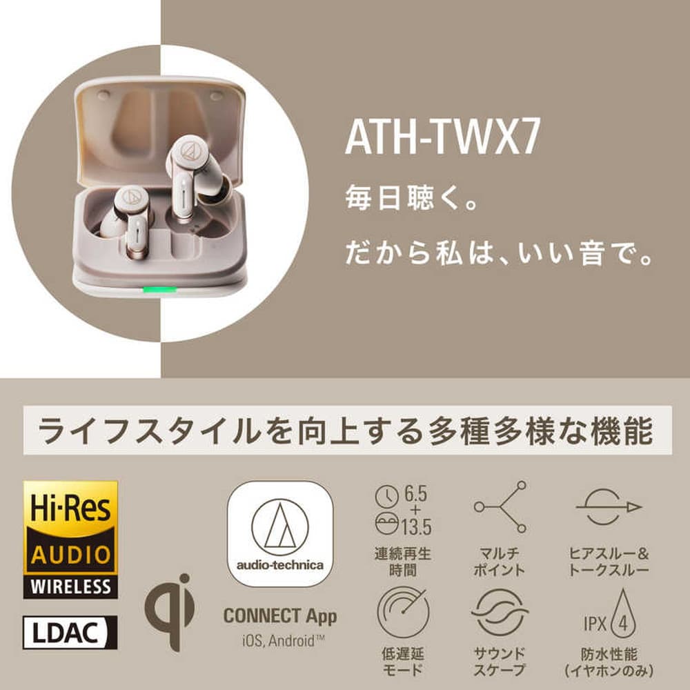 オーディオテクニカ ワイヤレスイヤホン リッチホワイト ATH-TWX7 WH ...