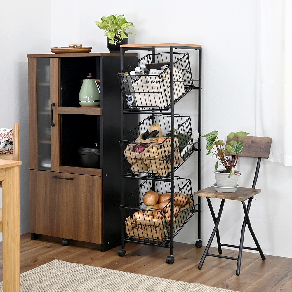 取り出しやすいバスケットワゴン3段 BS-K1335 BK T｜うさマート