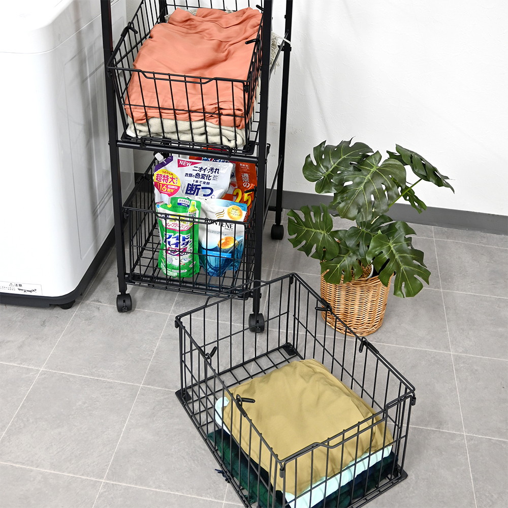 取り出しやすいバスケットワゴン3段 BS-K1335 BK T｜うさマート