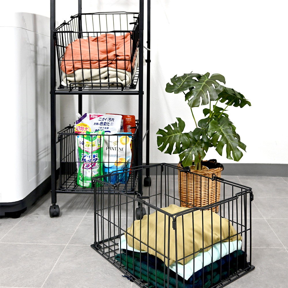 取り出しやすいバスケットワゴン3段 BS-K1335 BK T｜うさマート