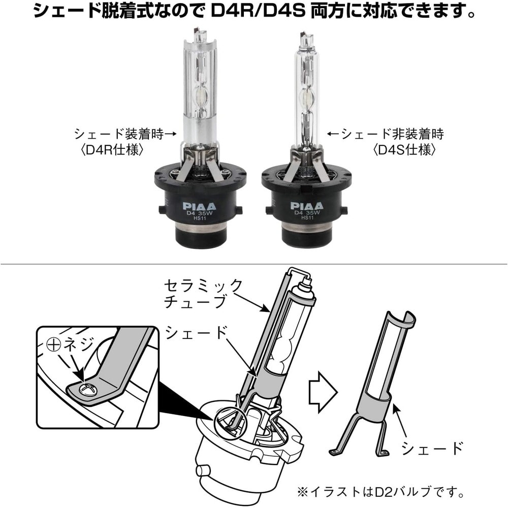 PIAA ヘッドライト用 HIDバルブ 2個入 6600K D4R/D4S共用 HL664｜うさ